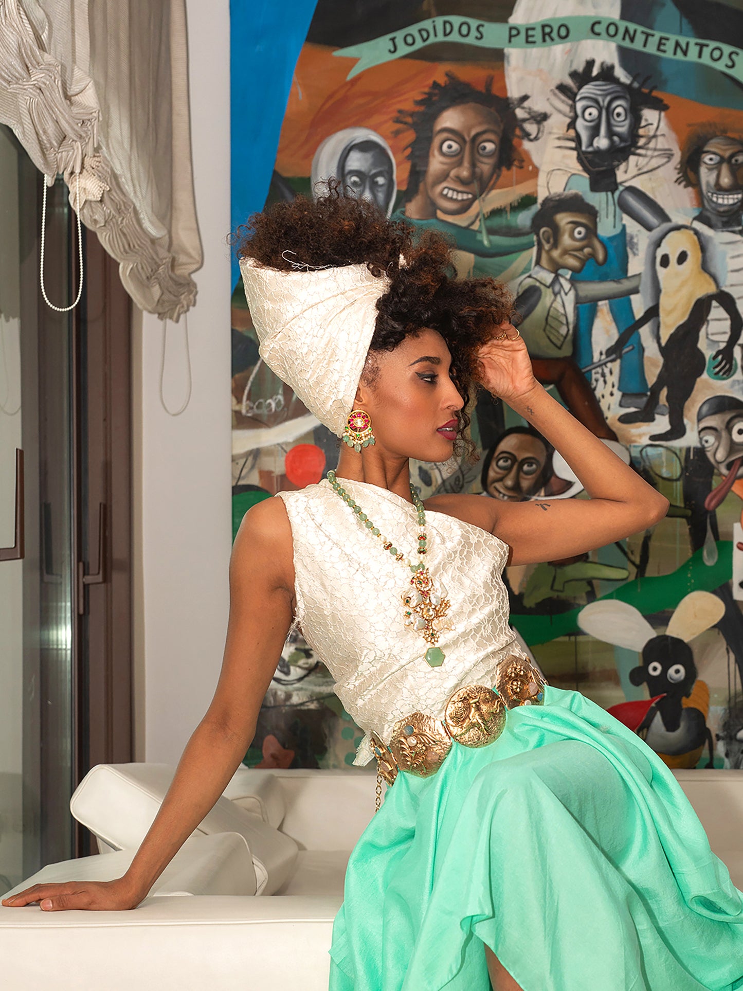 Aqua Green Cowl Silk Skirt