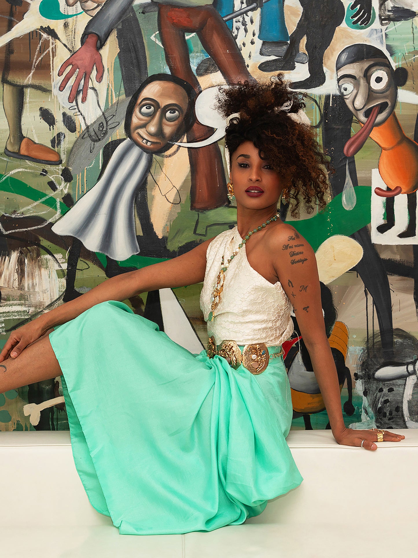 Aqua Green Cowl Silk Skirt