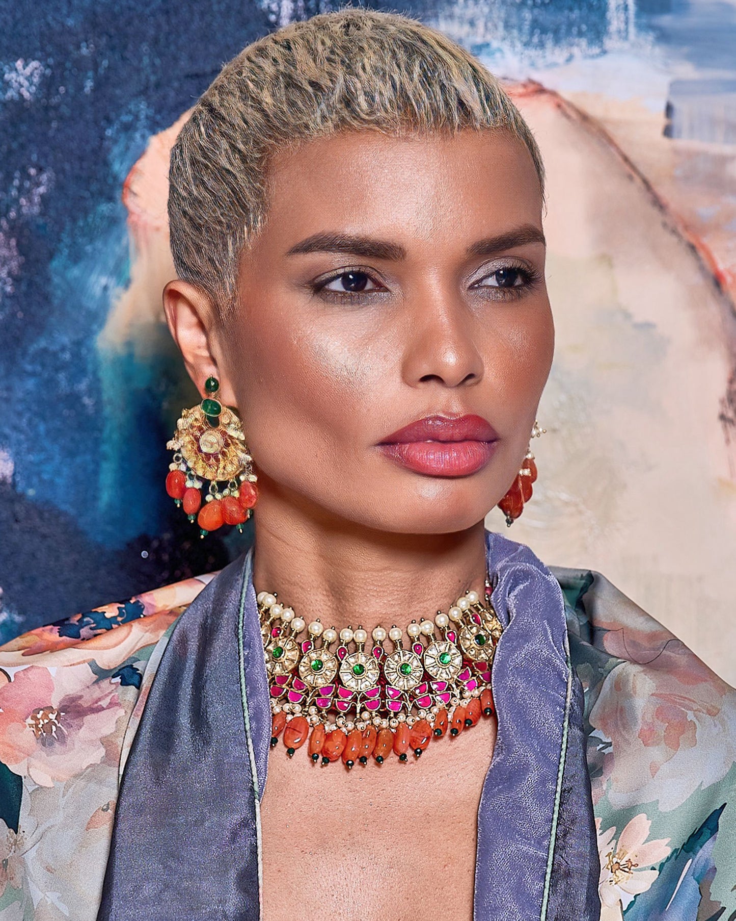 Antic Kundan Crystal Choker and Earrings Set with Cornelian Drops