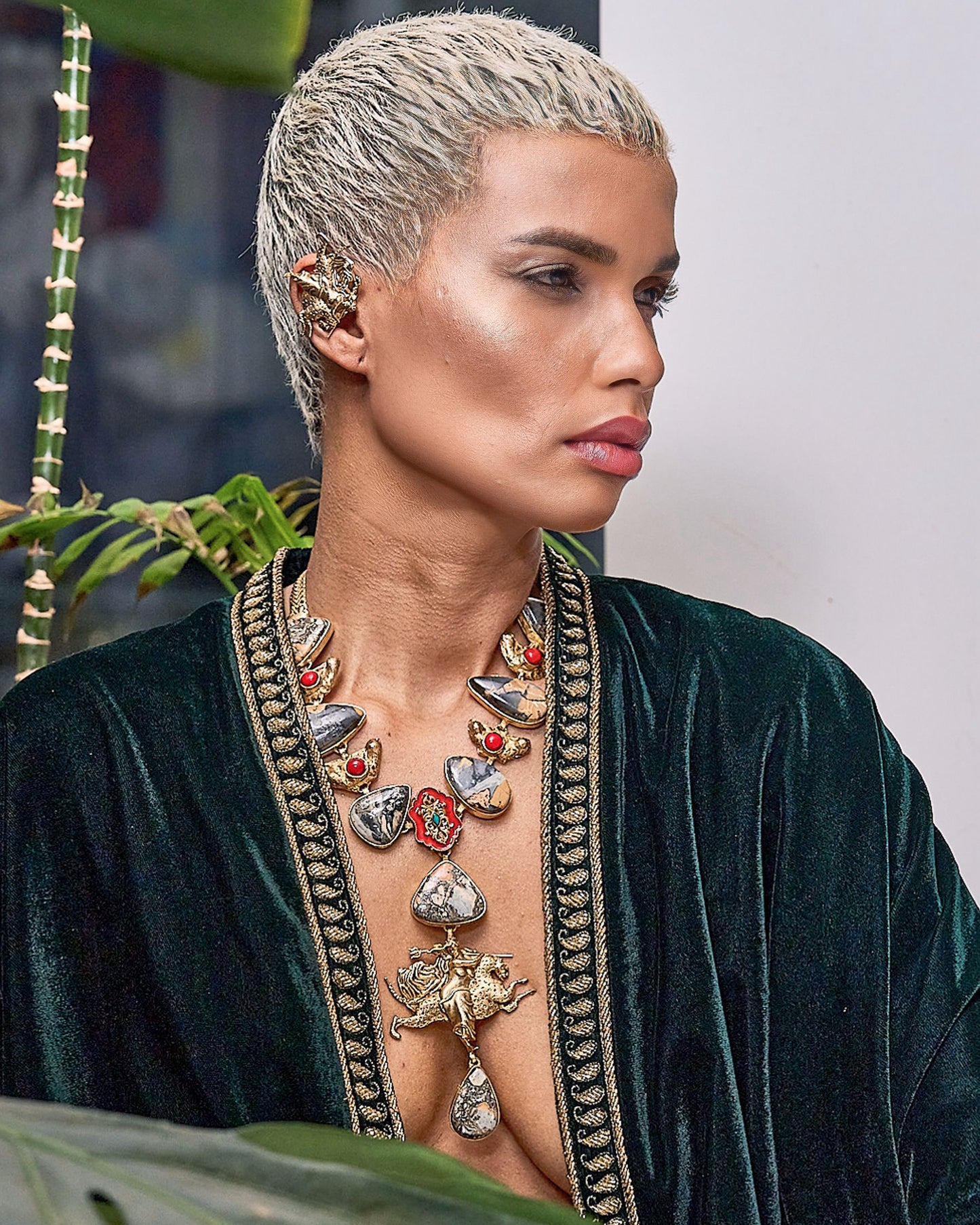 Natural Stones Long Necklace with Madame Sibarita Logo