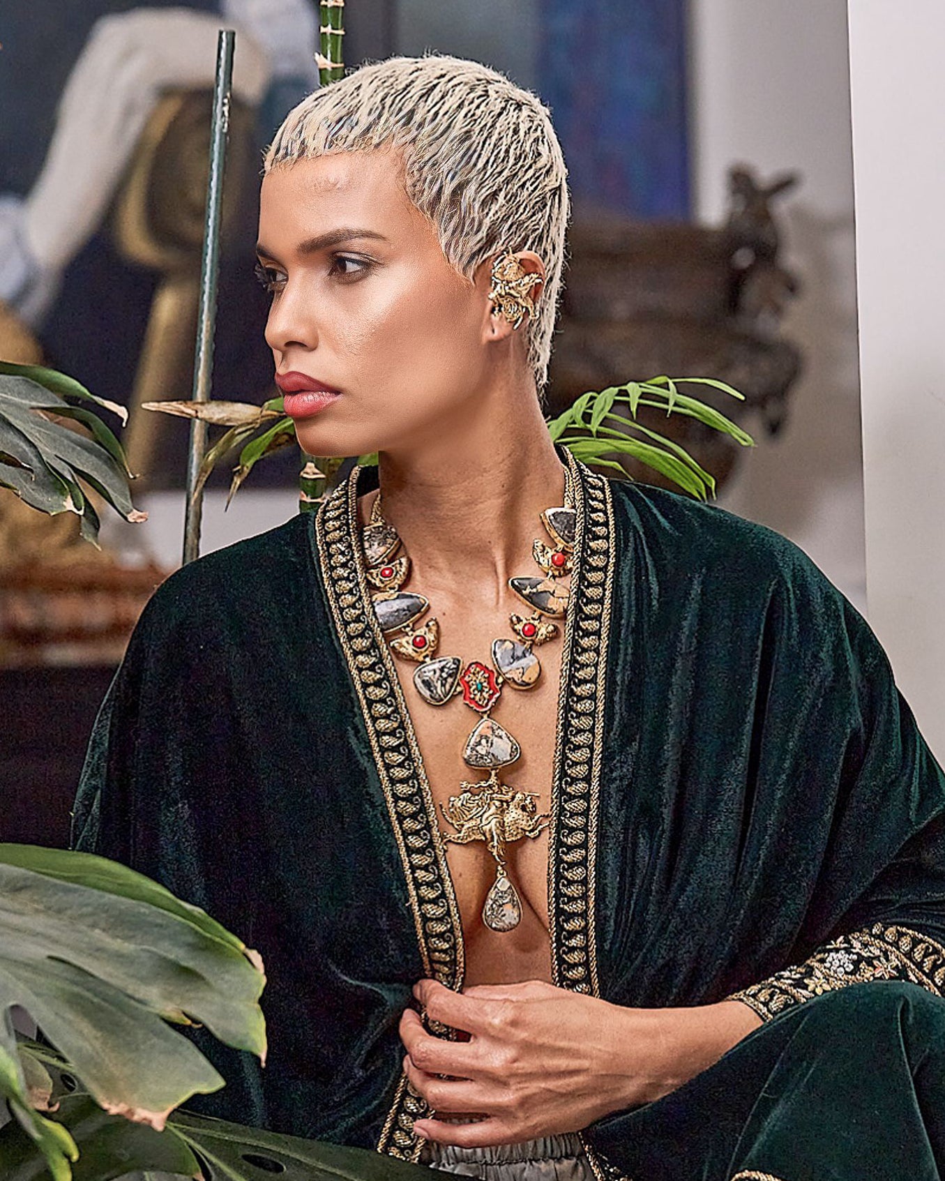 Natural Stones Long Necklace with Madame Sibarita Logo