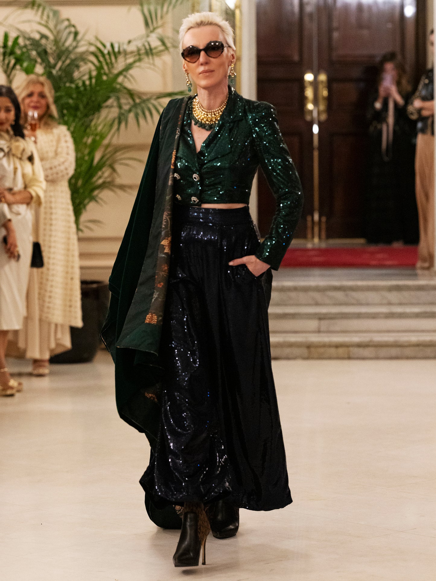 Green Velvet And Silk Shawl
