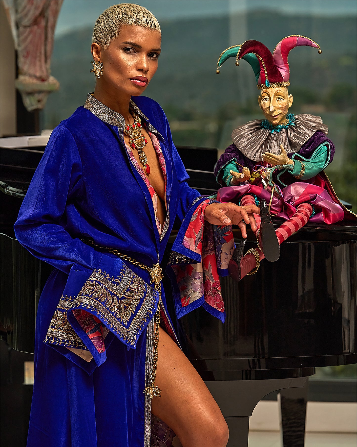 Royal Blue Velvet And Silk Rumal Sleeves Embroidered Jacket