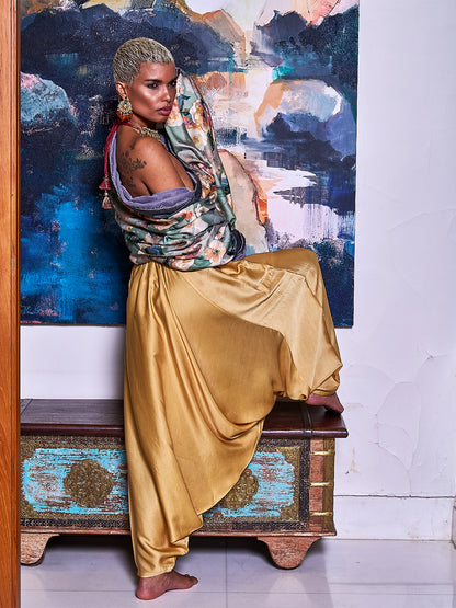 Beige Satin Silk Dhoti Pants