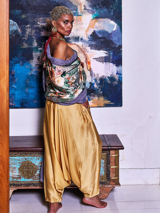 Beige Satin Silk Dhoti Pants