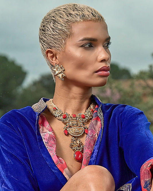 Gold Filigree Motif Necklace on Jute Base