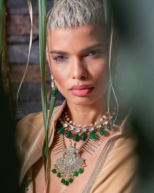 Double Eagle Motif in Kundan Crystal Long Necklace