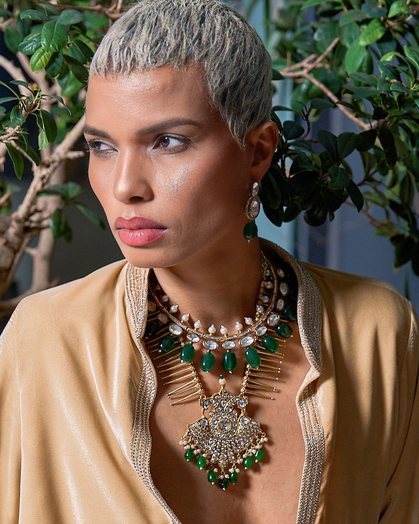 Double Eagle Motif in Kundan Crystal Long Necklace
