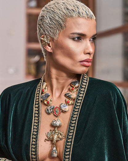 Natural Stones Long Necklace with Madame Sibarita Logo