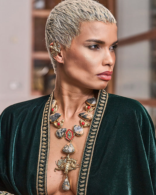 Natural Stones Long Necklace with Madame Sibarita Logo