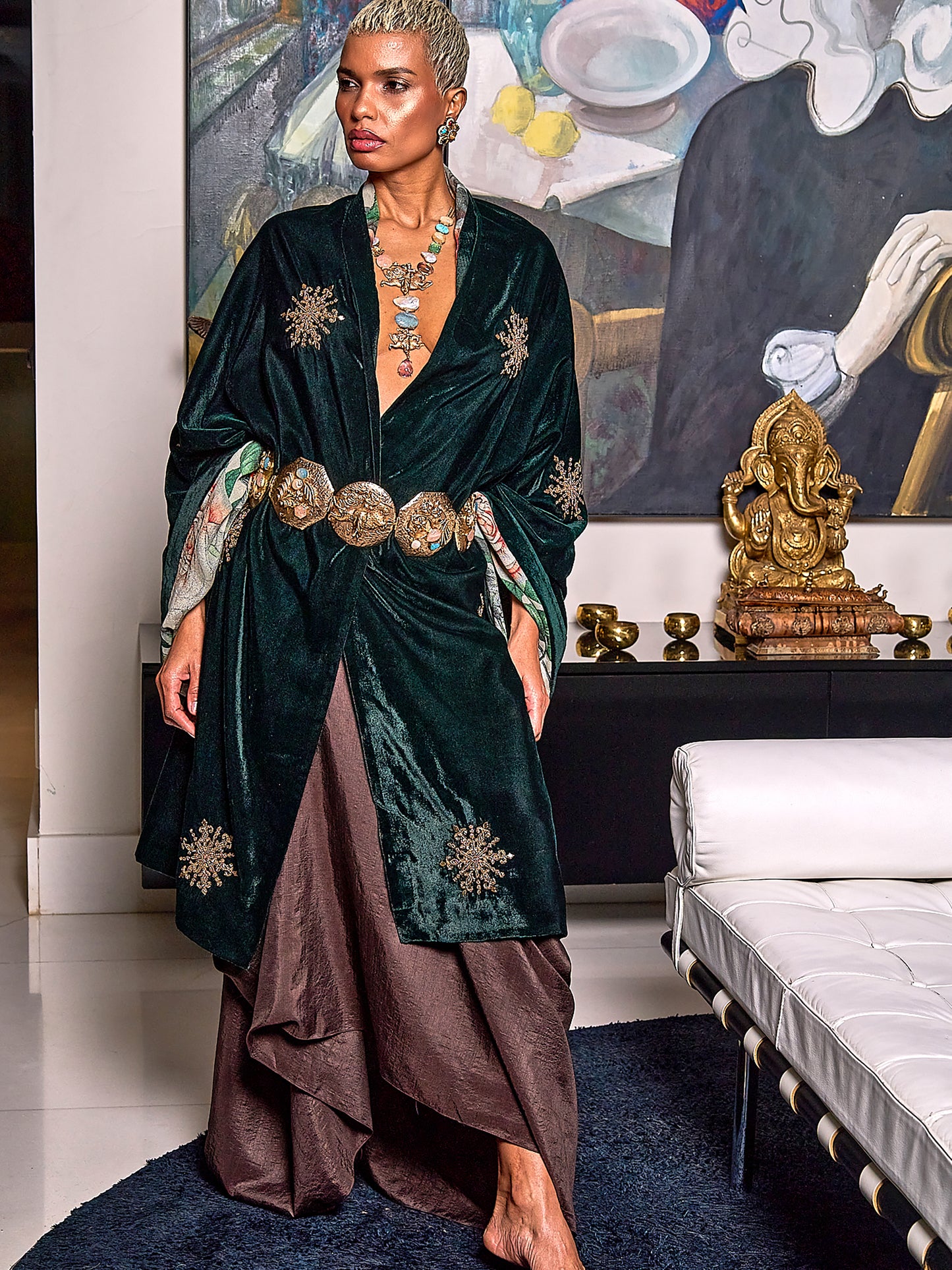 Green Embroidered Velvet Shawl
