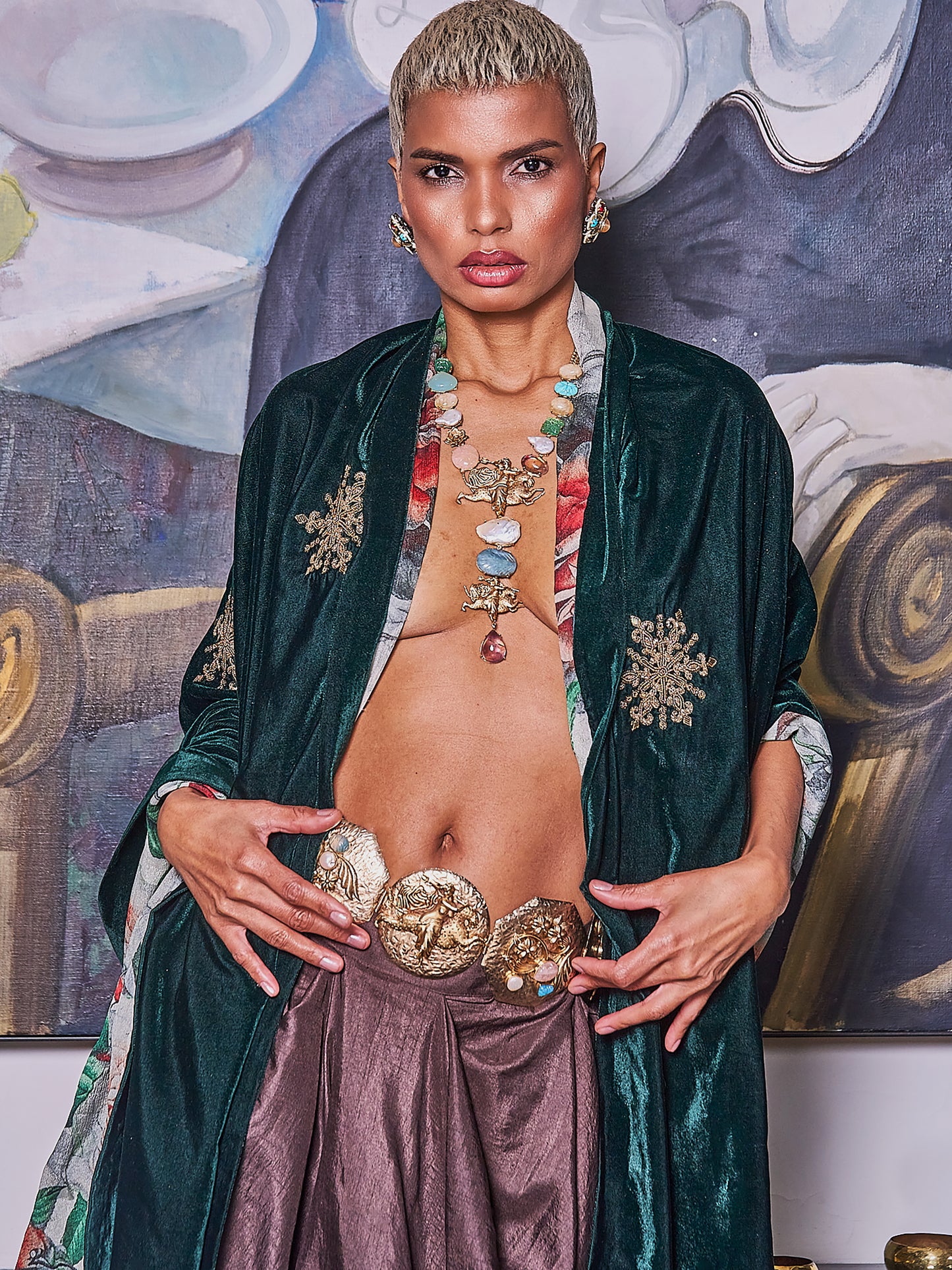 Green Embroidered Velvet Shawl