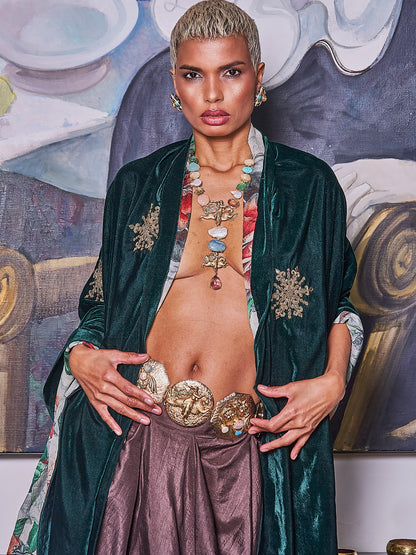 Green Embroidered Velvet Shawl