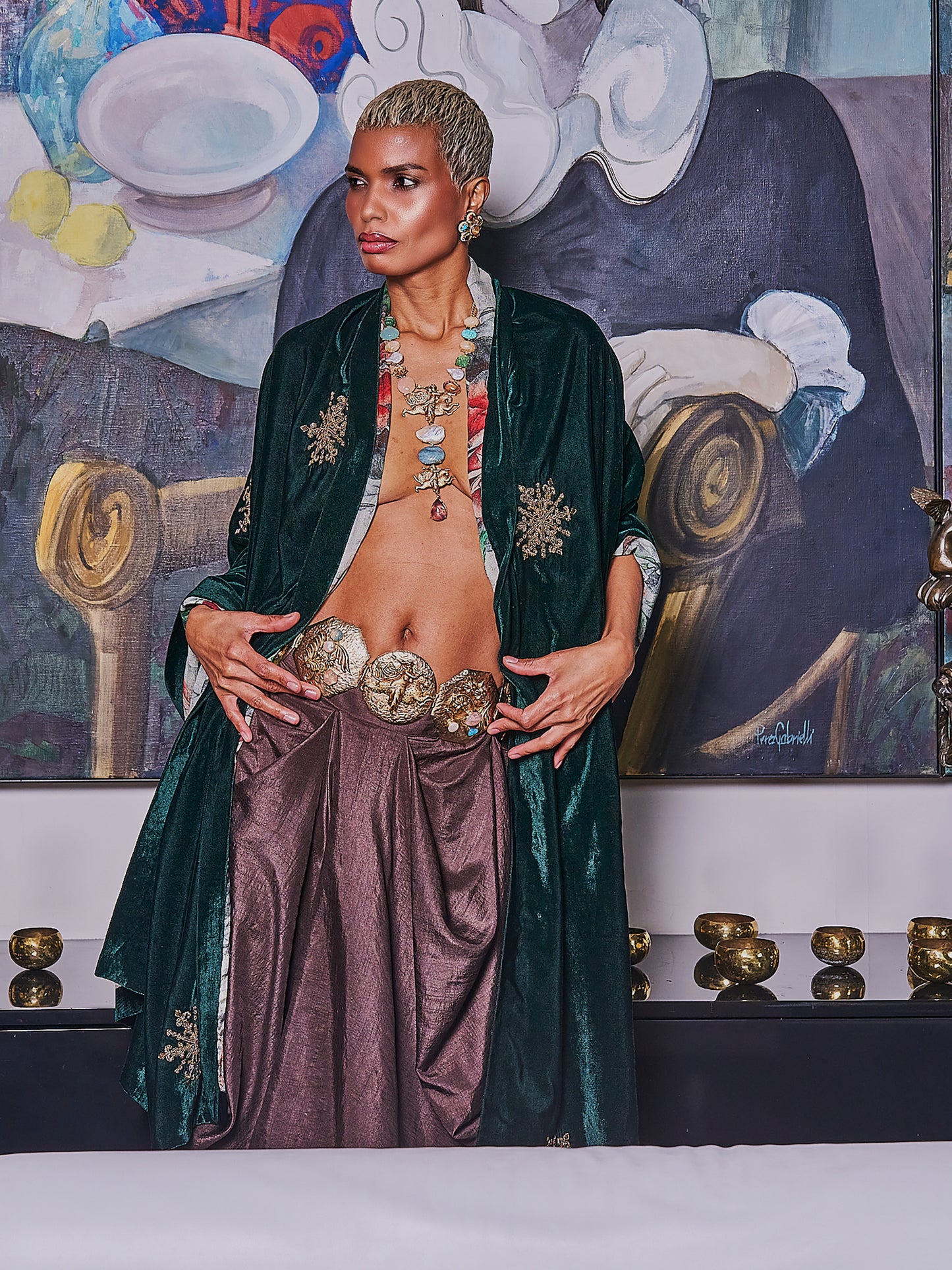 Brown Cowl Silk Skirt