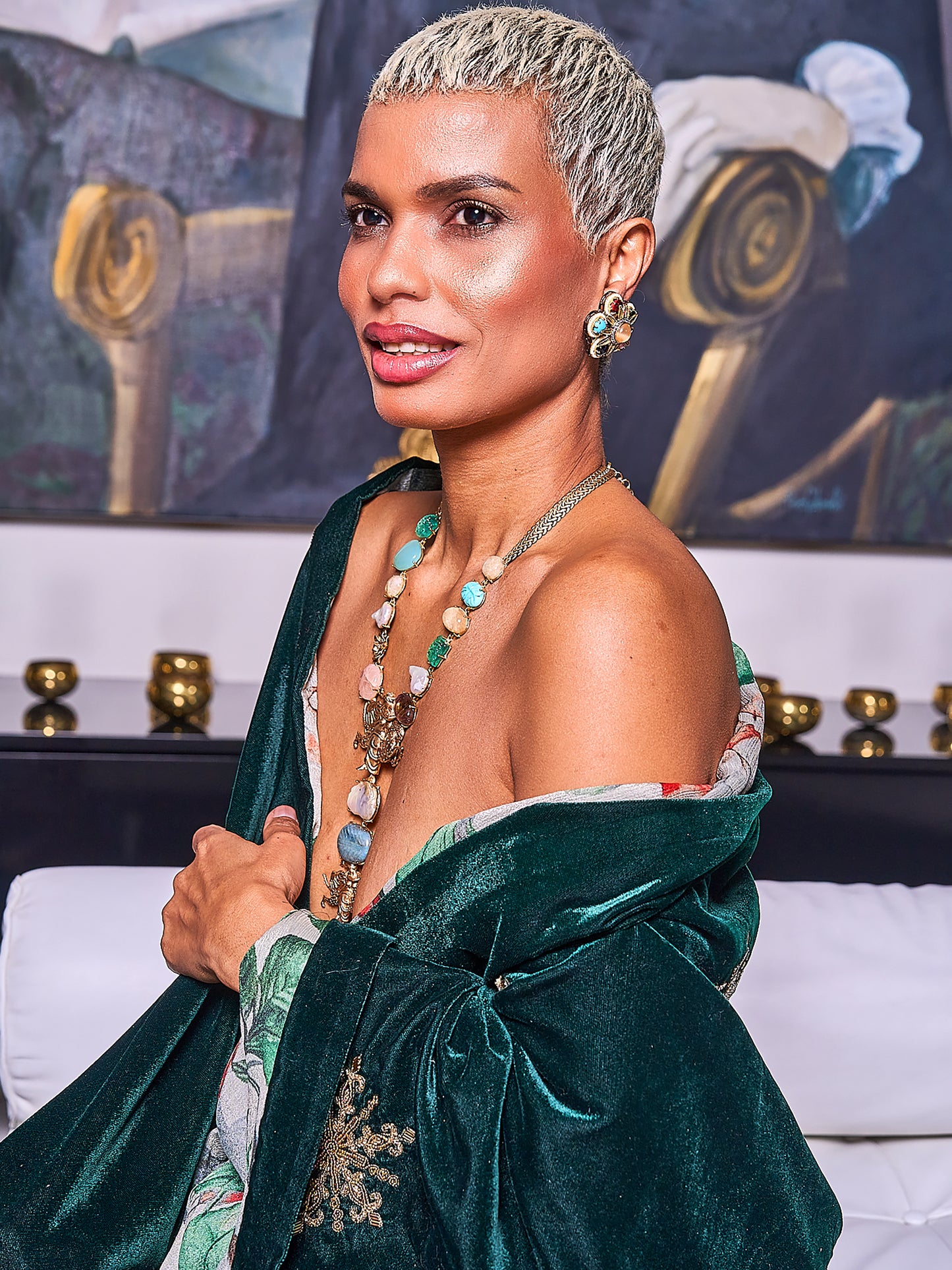 Green Embroidered Velvet Shawl