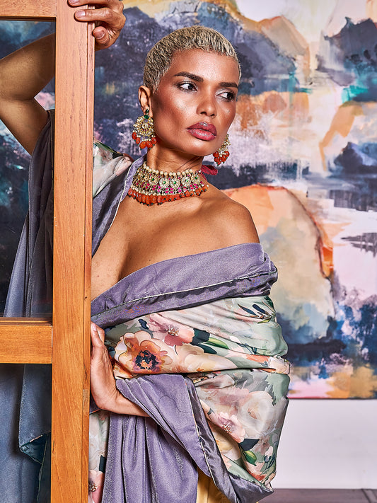 Grey Velvet And Silk Shawl