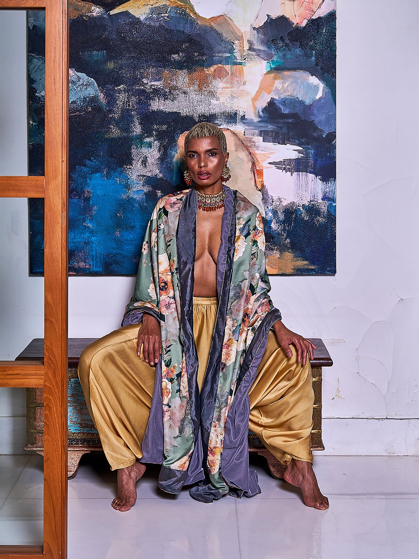 Grey Velvet And Silk Shawl