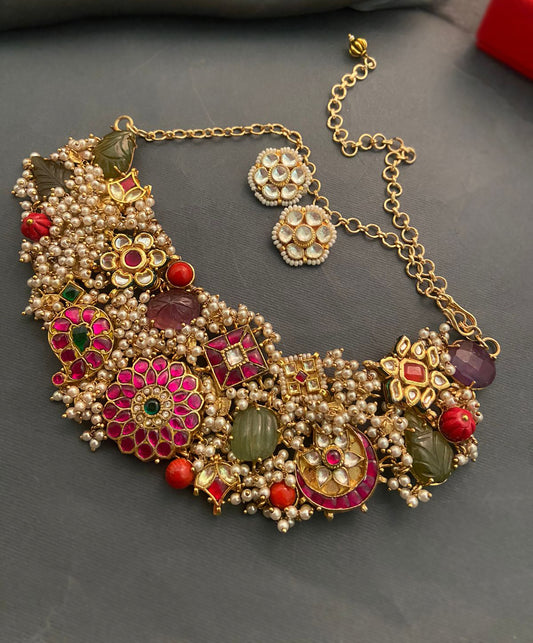 Kundan Crystal with Baby Pearls Necklace and Earrings