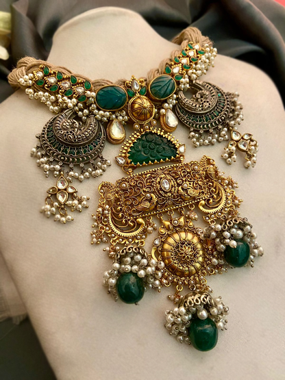 Gold Filigree Motif Jute Necklace