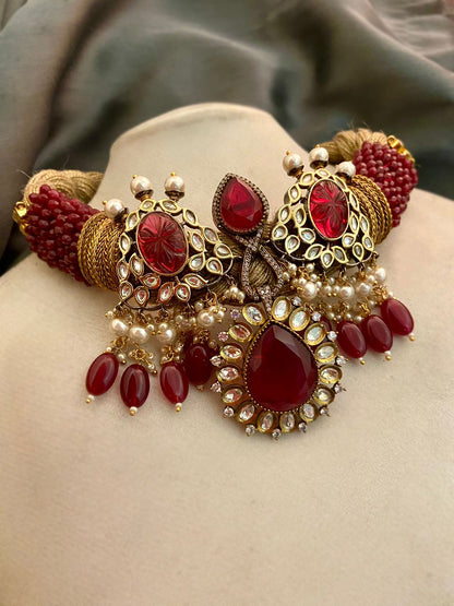 Ruby Quartz Detailing Necklace on Jute Base