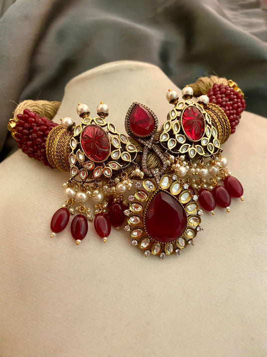 Ruby Quartz Detailing Necklace on Jute Base