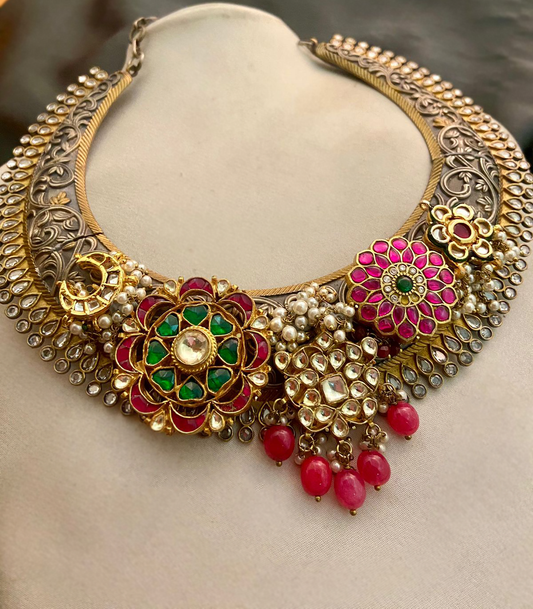 Kundan Motif and Ruby Coloured Beads Necklace