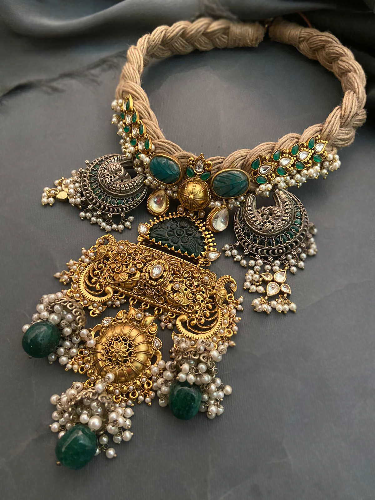 Gold Filigree Motif Jute Necklace