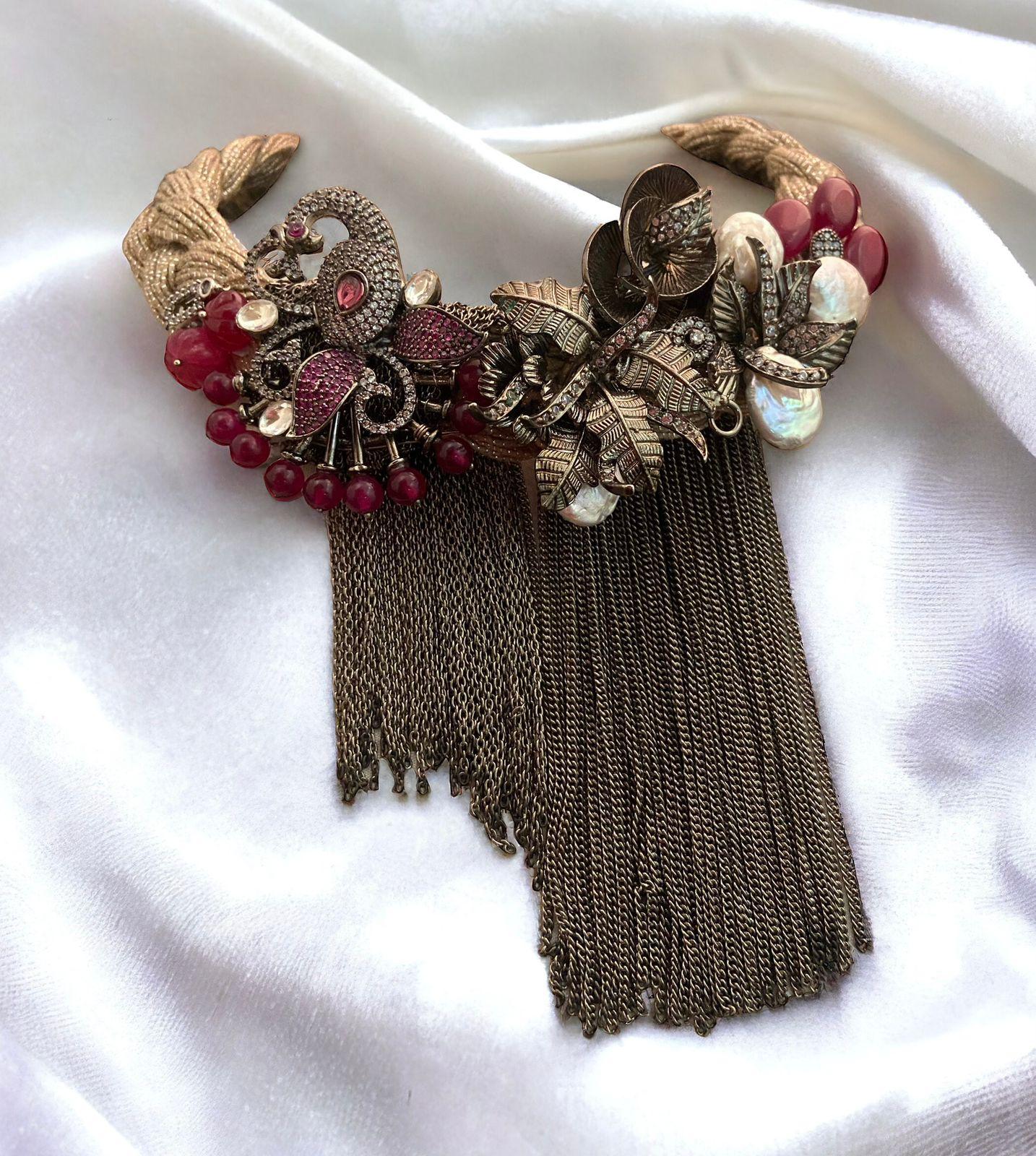 Peacock Motif Jute Necklace