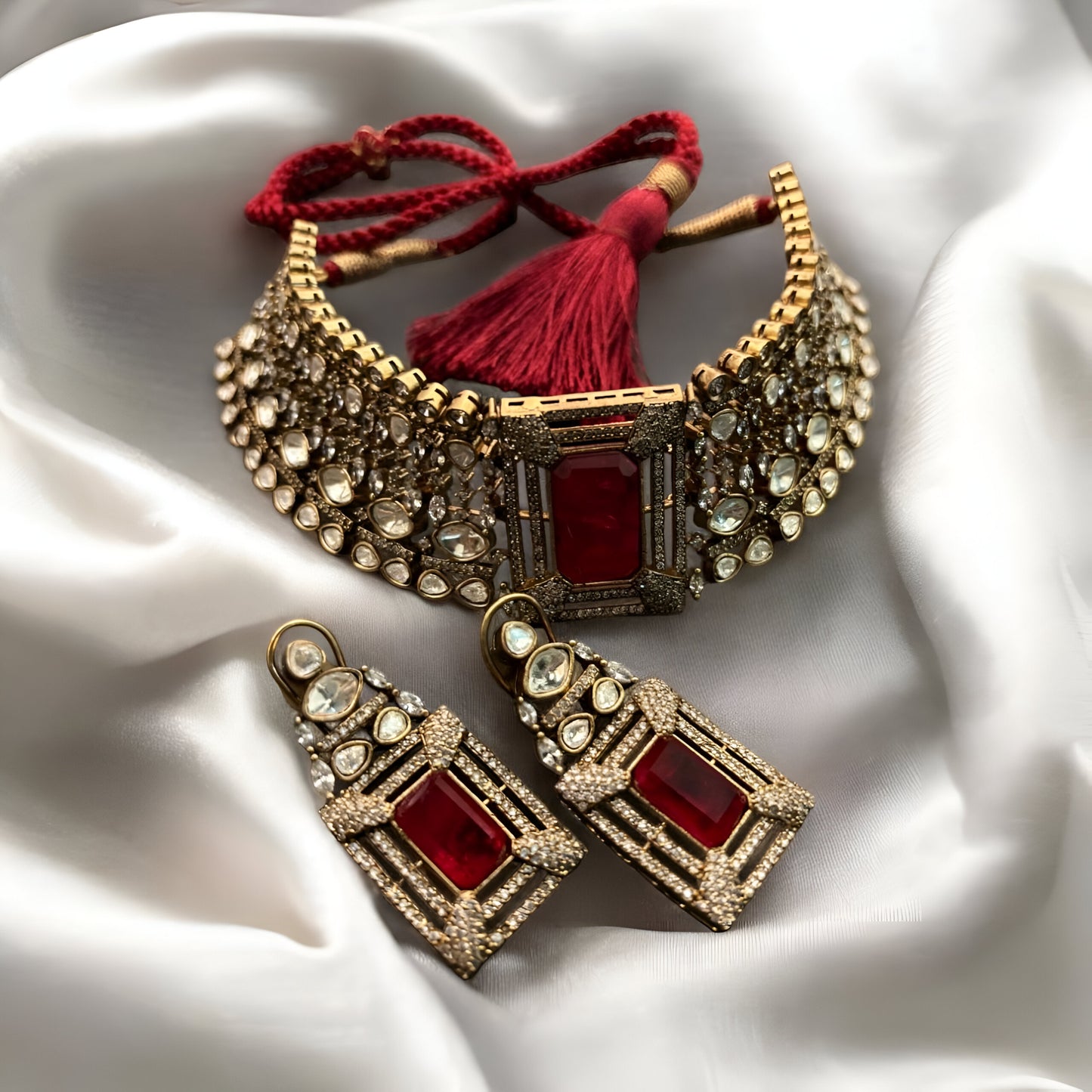 Red Onyx Choker & Earrings