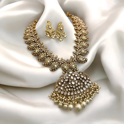 Kundan Crystal with Pearl Detailing Necklace & Earrings