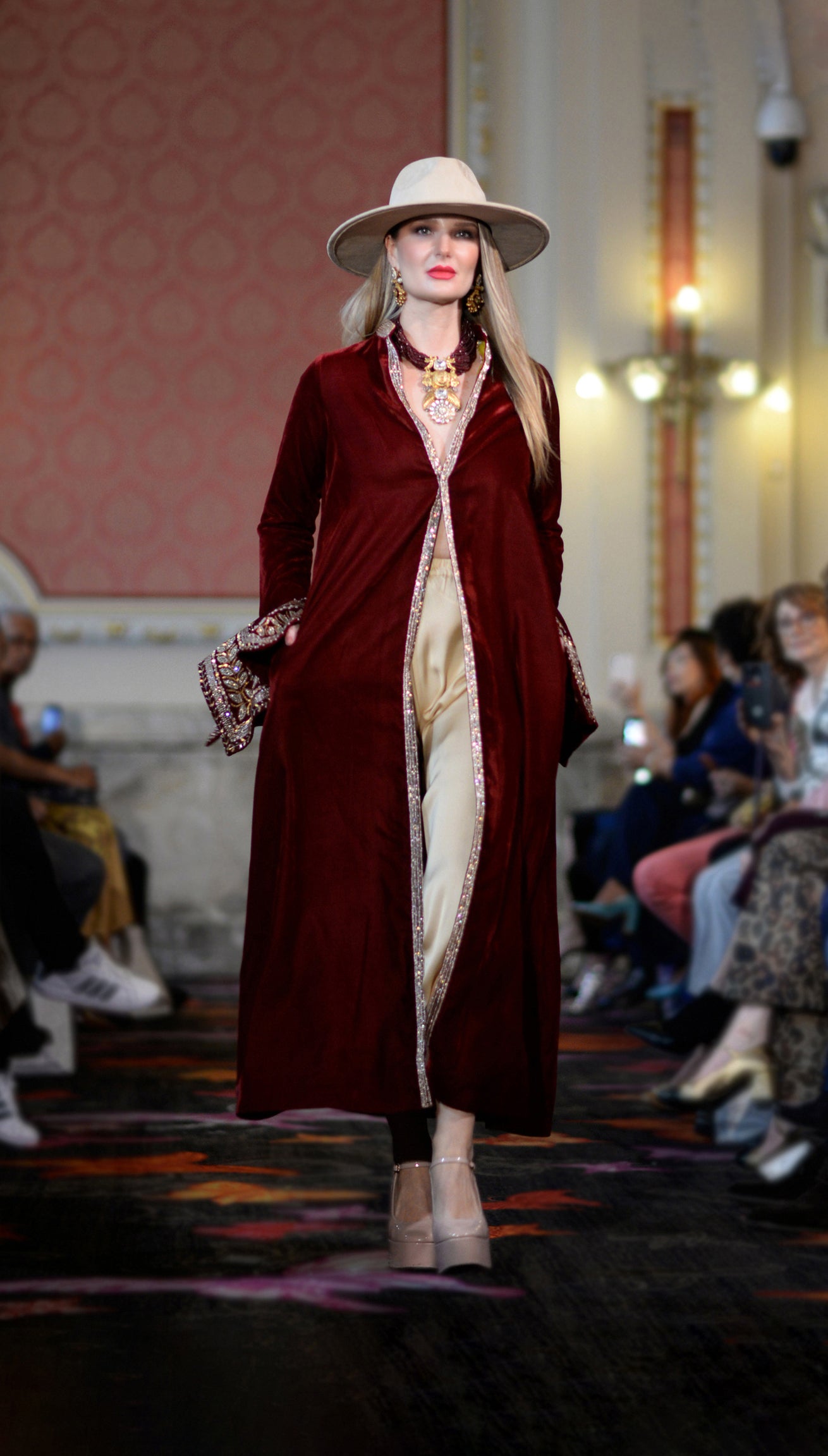Maroon Velvet And Silk Rumal Sleeves Embroidered Jacket