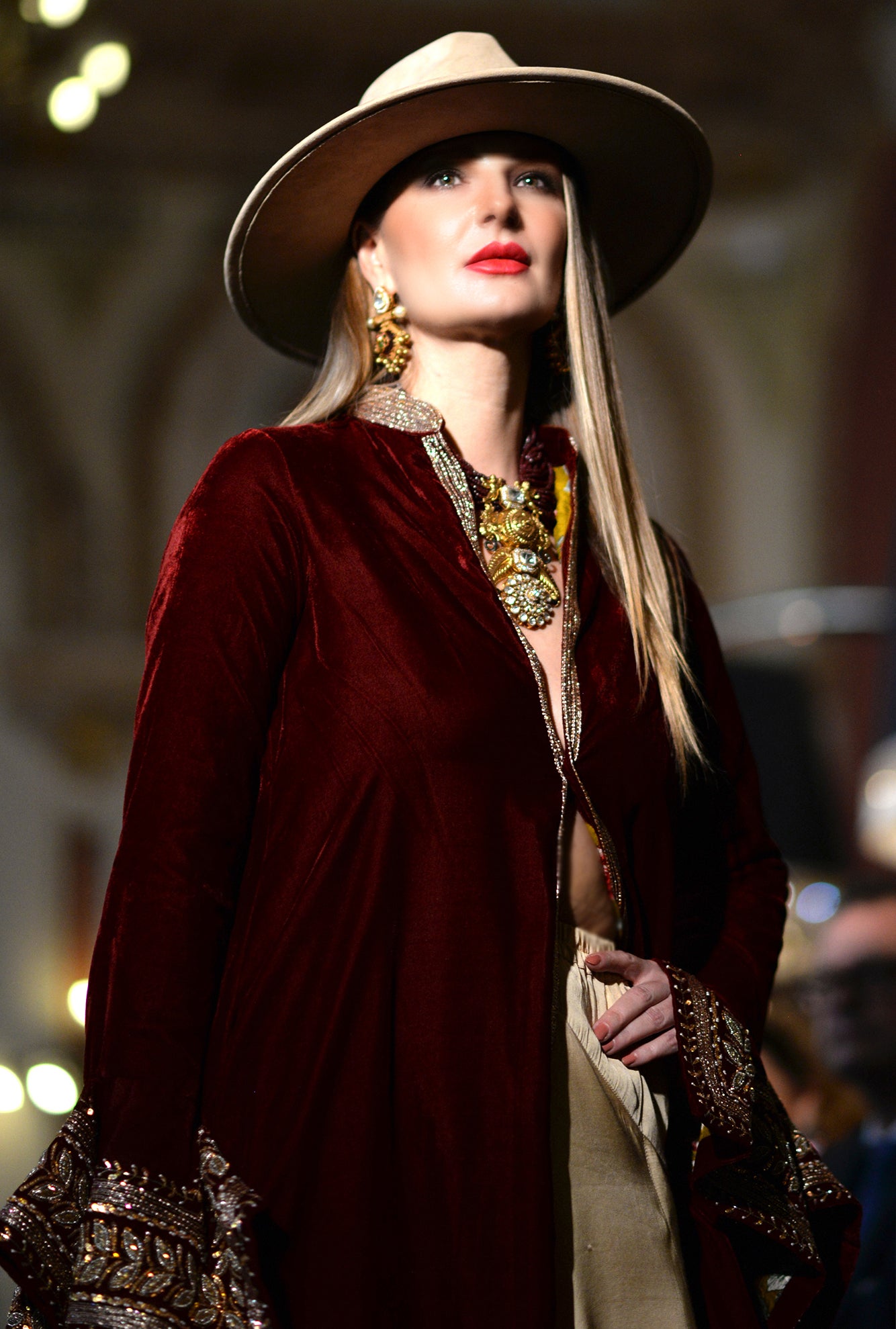 Maroon Velvet And Silk Rumal Sleeves Embroidered Jacket
