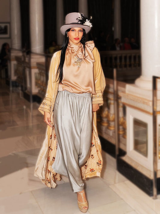Silver Satin Silk Dhoti Pants