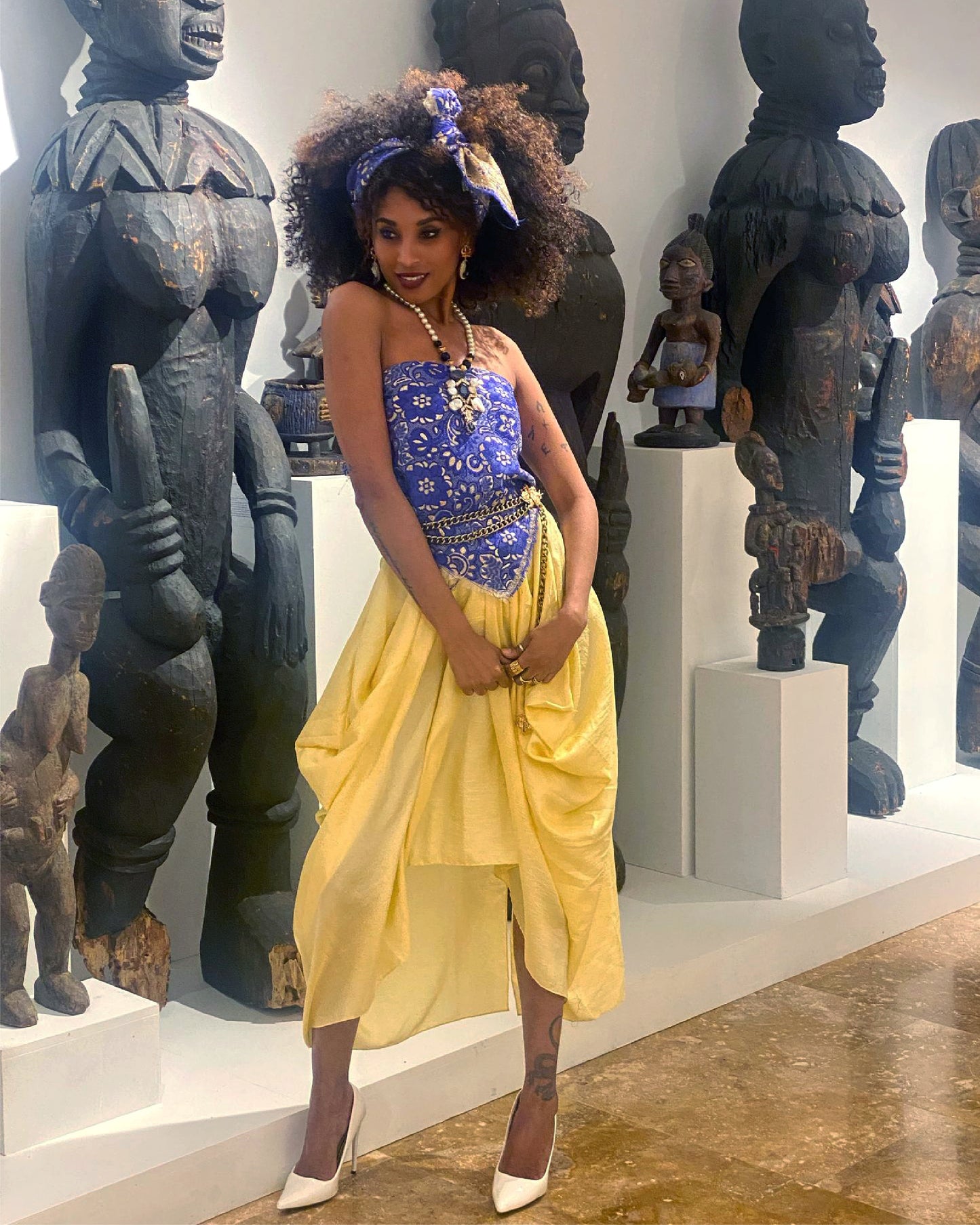 Light Yellow Cowl Silk Skirt