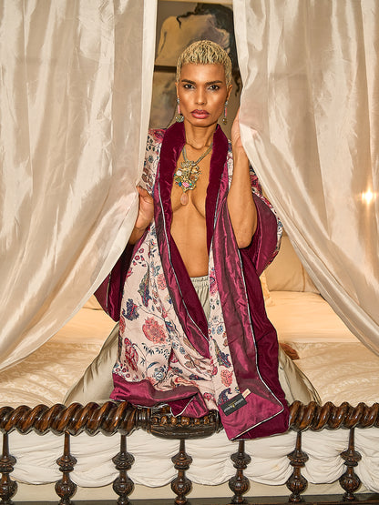 Wine Velvet And Silk Shawl