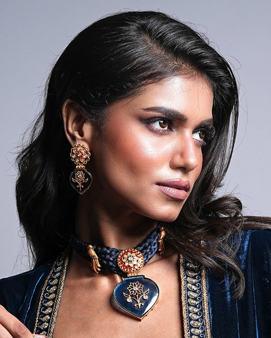Blue Quartz Stone Choker & Earrings